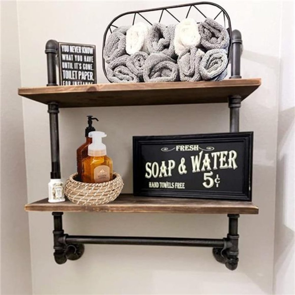 Rustic Bathroom Wall Shelves Industrial Pipe Wall Shelf for Bathroom,2-Tiers